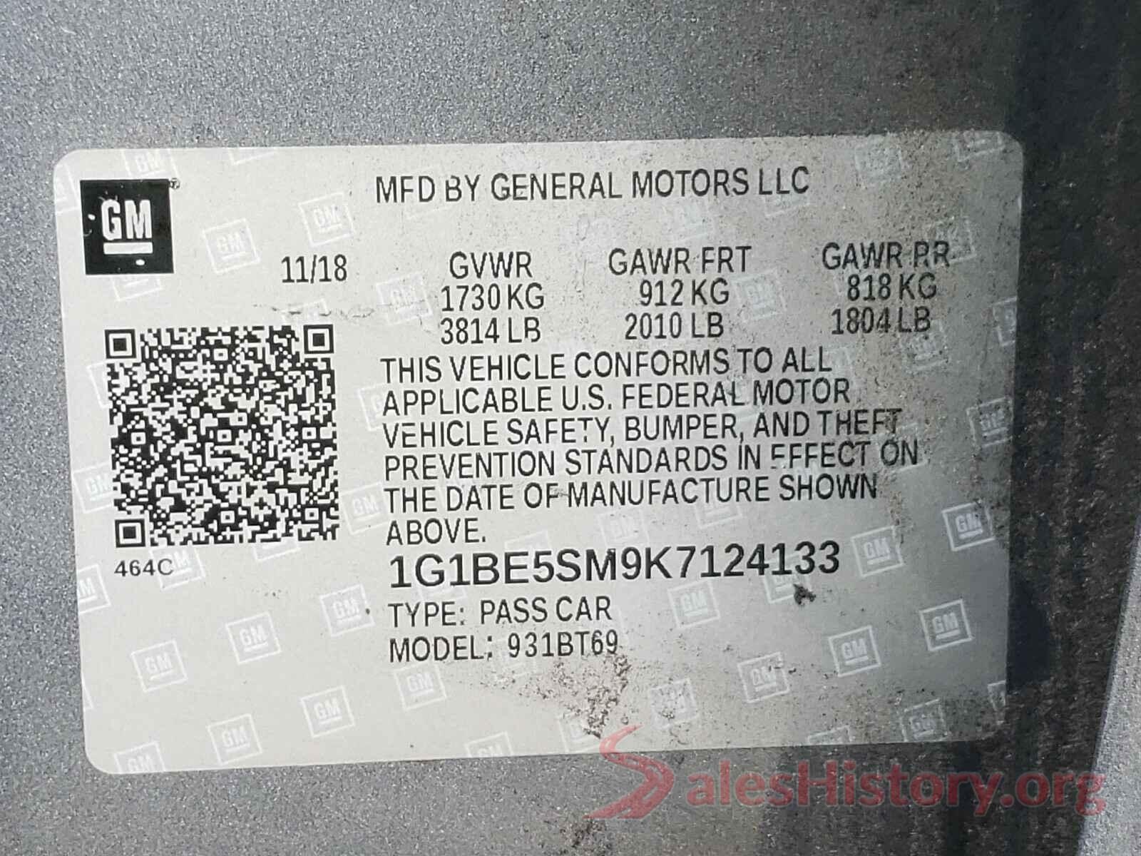 1G1BE5SM9K7124133 2019 CHEVROLET CRUZE