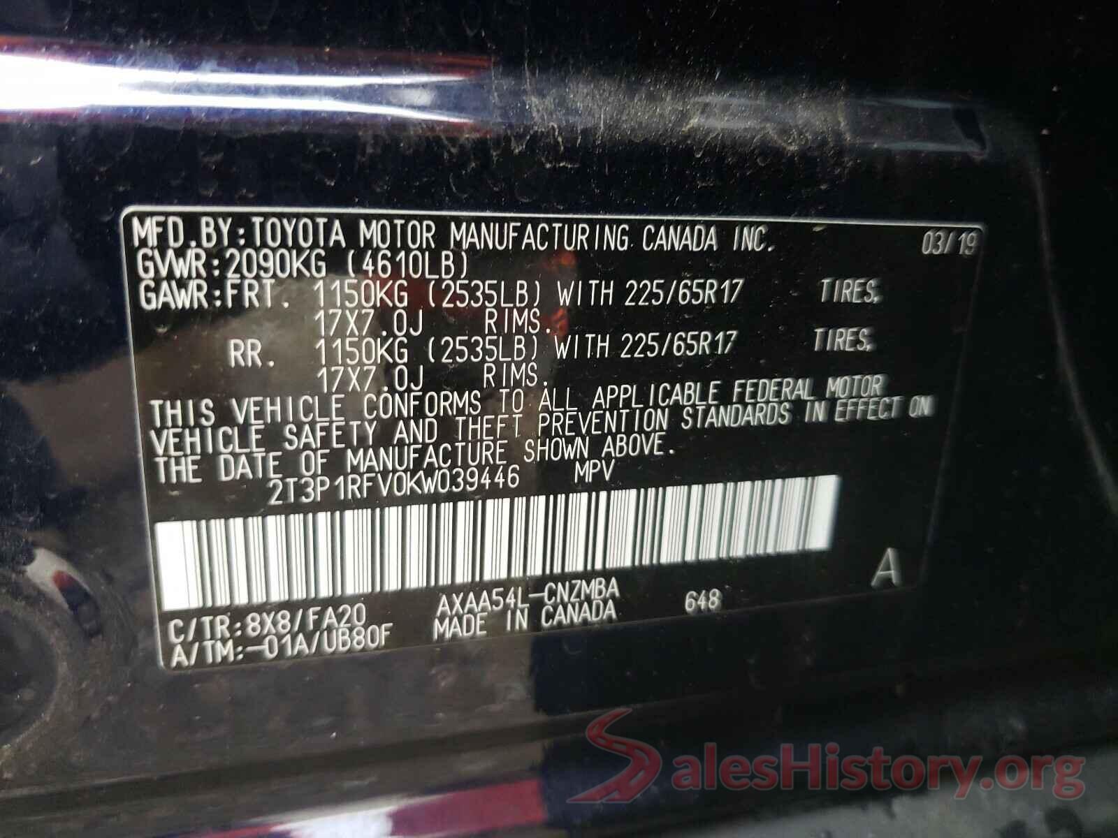 2T3P1RFV0KW039446 2019 TOYOTA RAV4