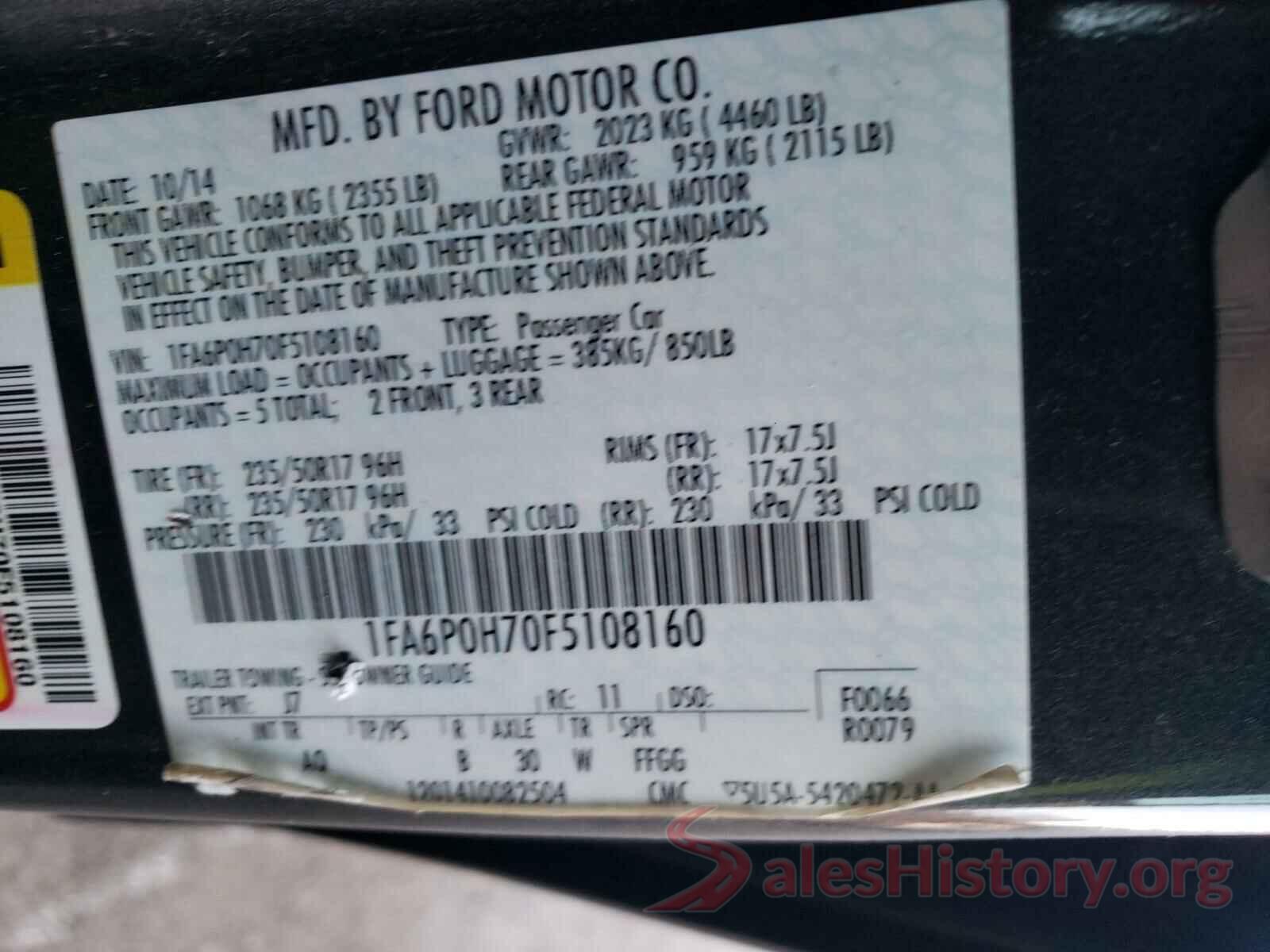 1FA6P0H70F5108160 2015 FORD FUSION