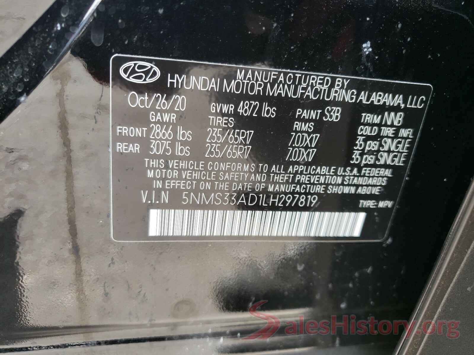 5NMS33AD1LH297819 2020 HYUNDAI SANTA FE