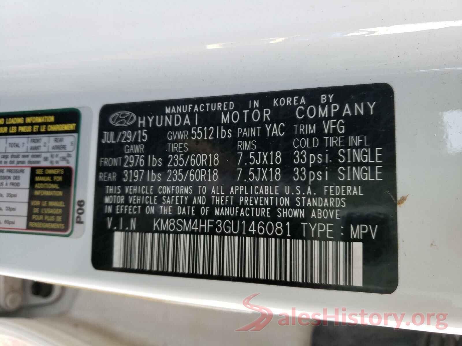 KM8SM4HF3GU146081 2016 HYUNDAI SANTA FE