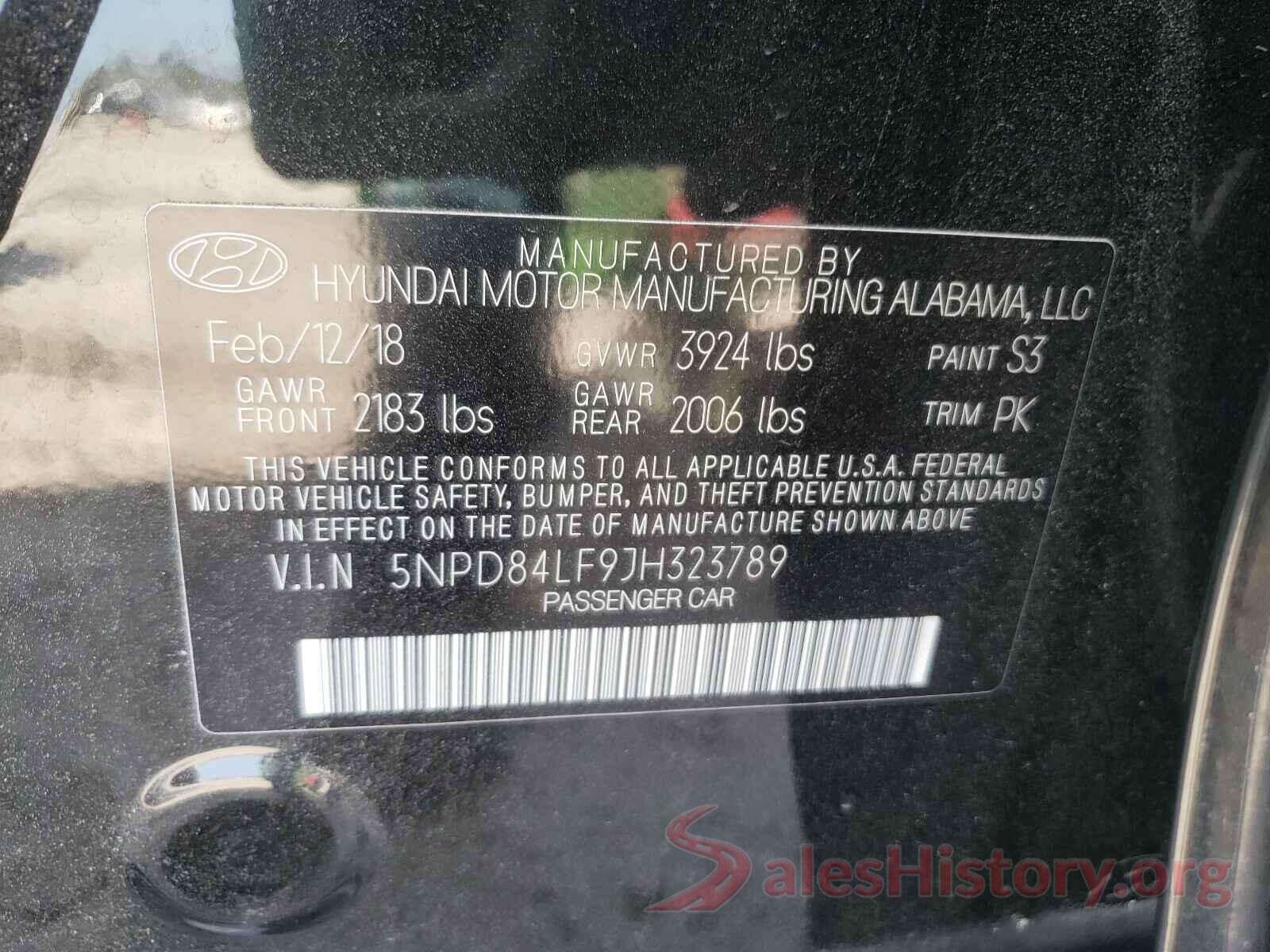 5NPD84LF9JH323789 2018 HYUNDAI ELANTRA