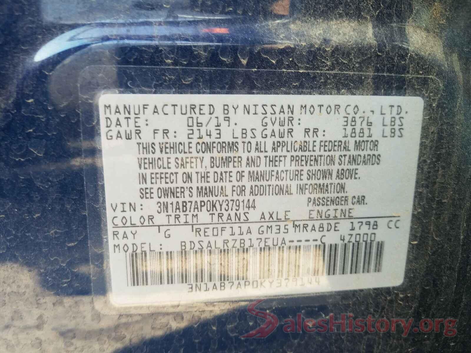 3N1AB7AP0KY379144 2019 NISSAN SENTRA