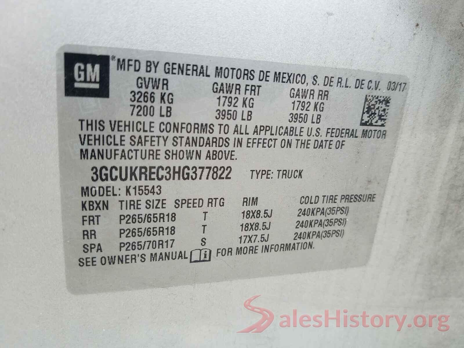 3GCUKREC3HG377822 2017 CHEVROLET SILVERADO