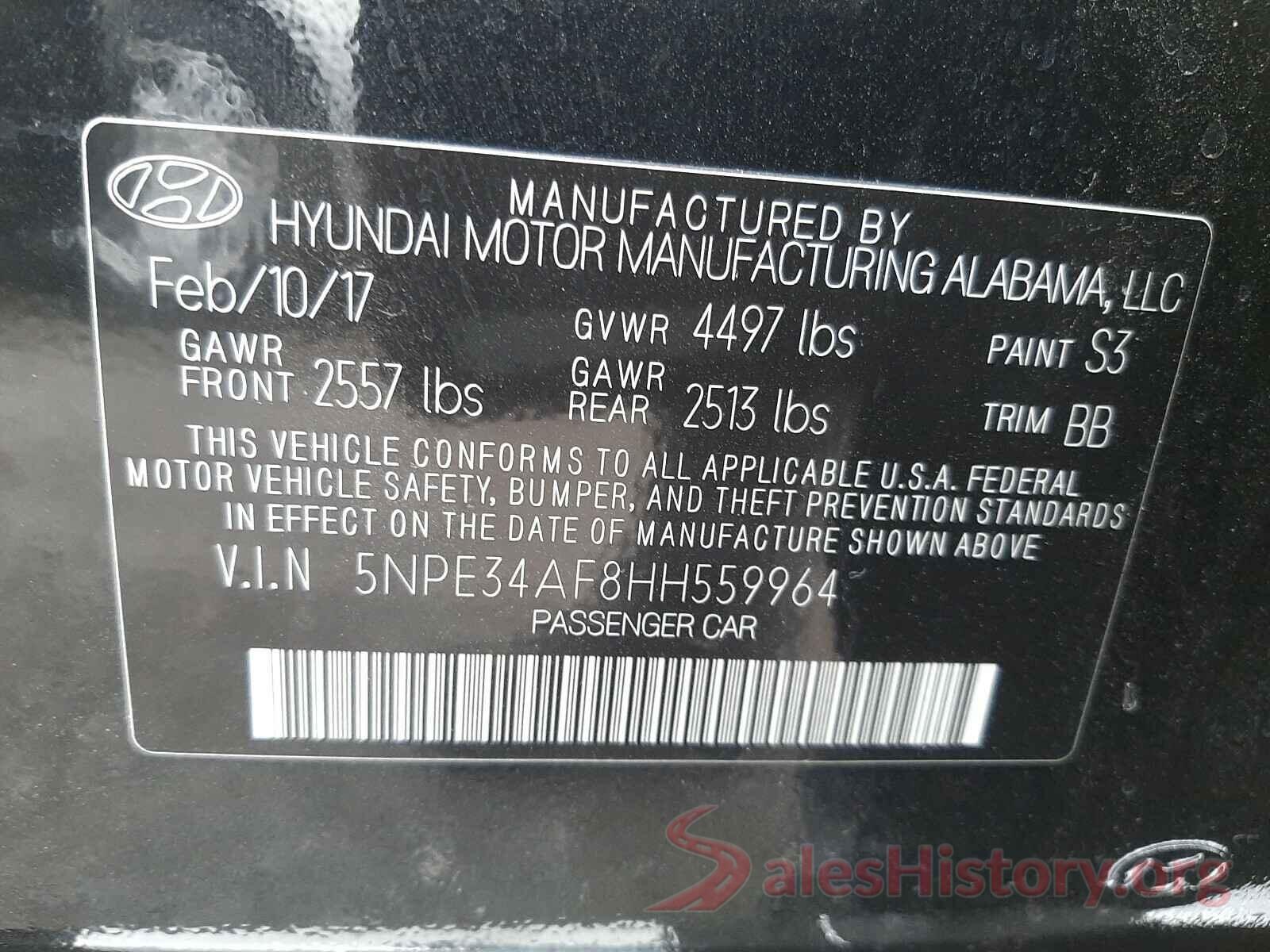 5NPE34AF8HH559964 2017 HYUNDAI SONATA