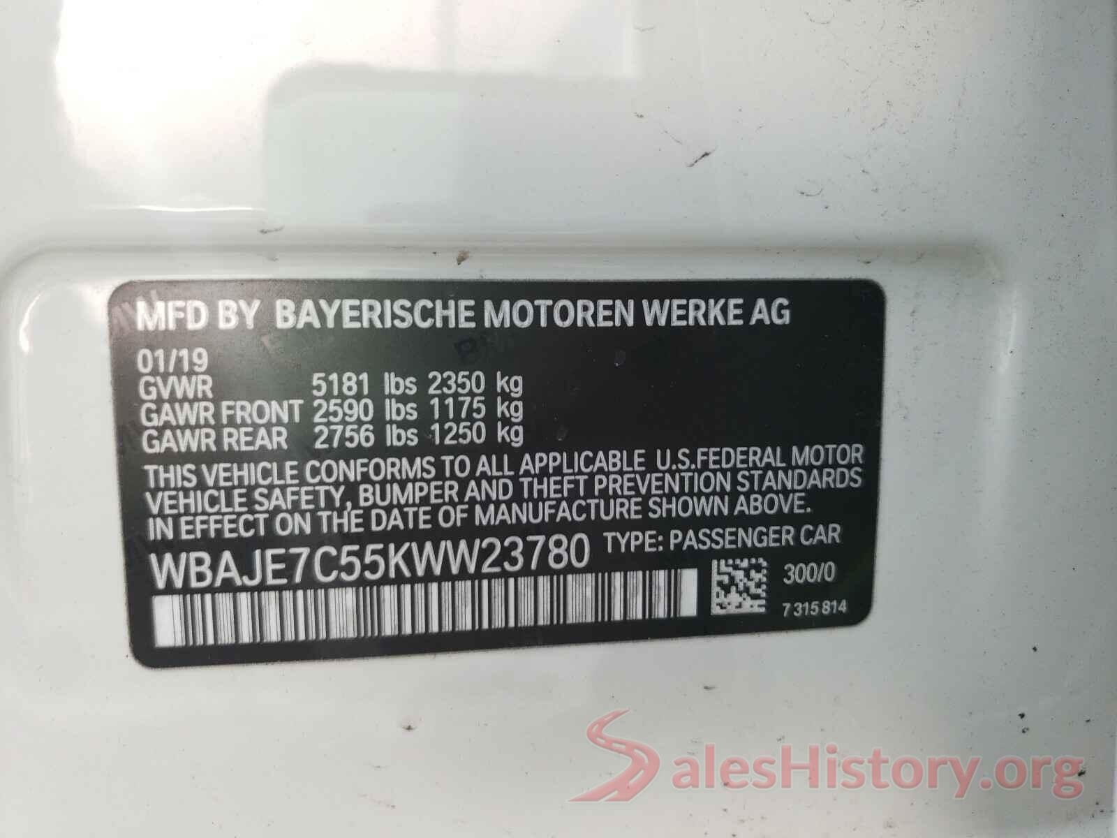 WBAJE7C55KWW23780 2019 BMW 5 SERIES