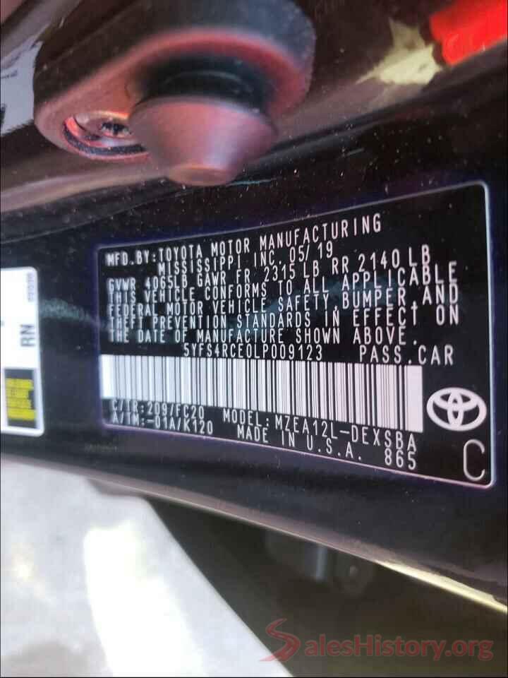 5YFS4RCE0LP009123 2020 TOYOTA COROLLA