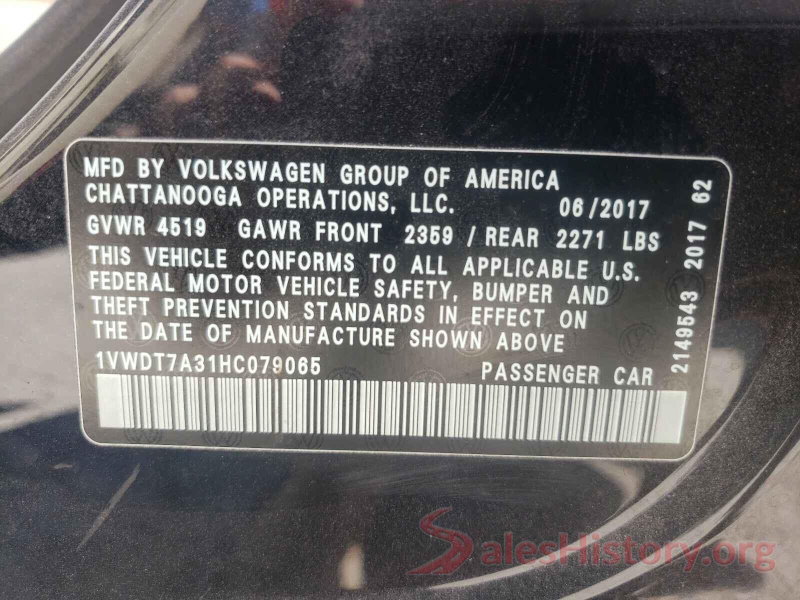 1VWDT7A31HC079065 2017 VOLKSWAGEN PASSAT