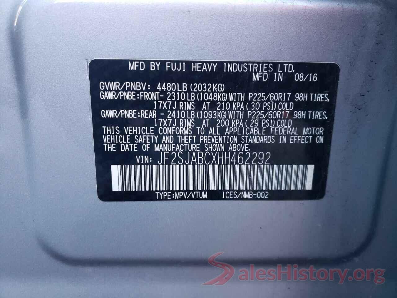 JF2SJABCXHH462292 2017 SUBARU FORESTER