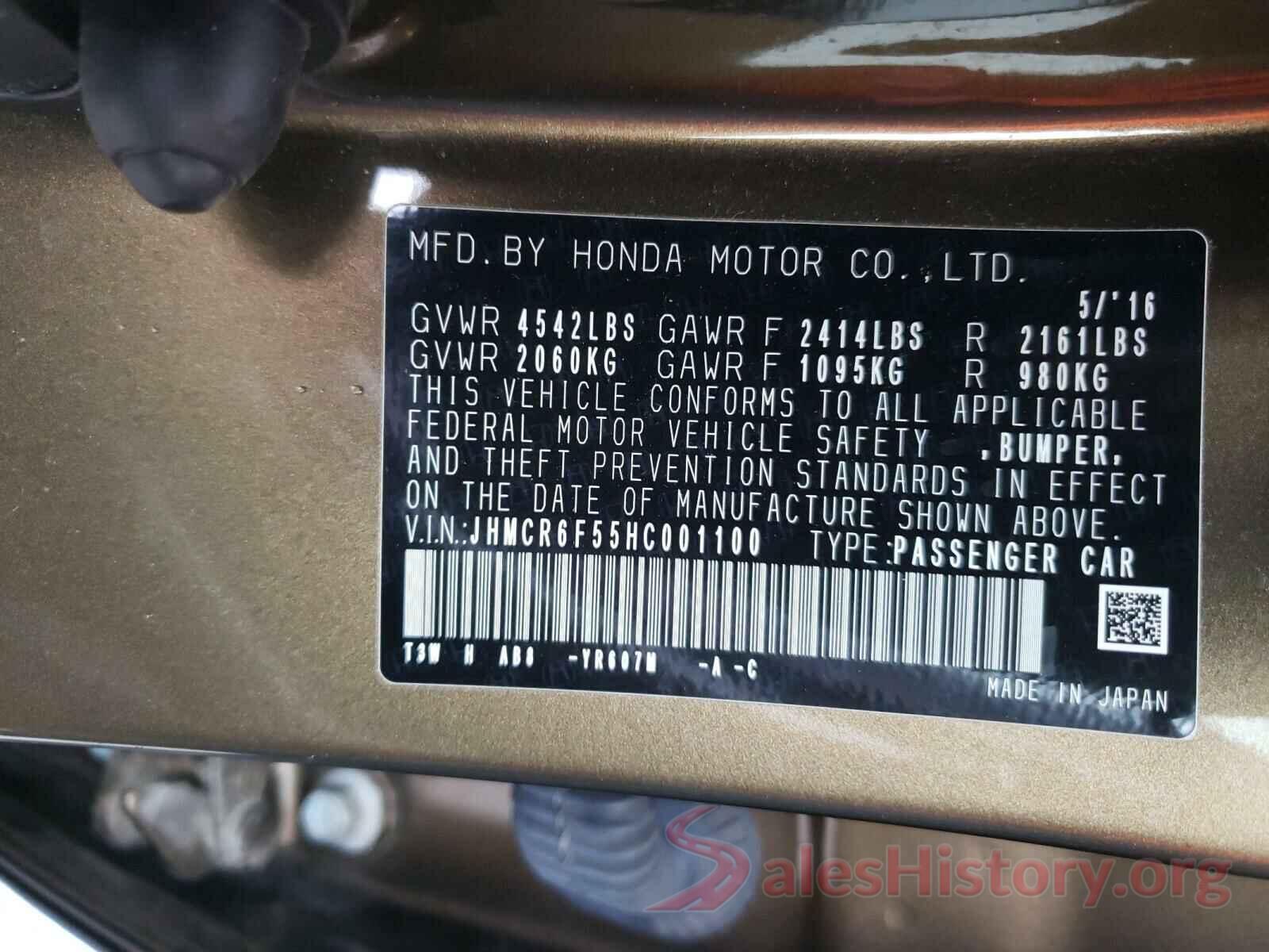 JHMCR6F55HC001100 2017 HONDA ACCORD