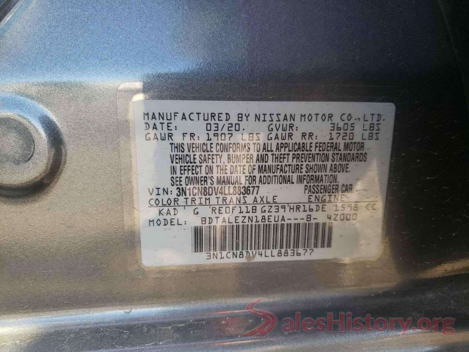 3N1CN8DV4LL883677 2020 NISSAN VERSA