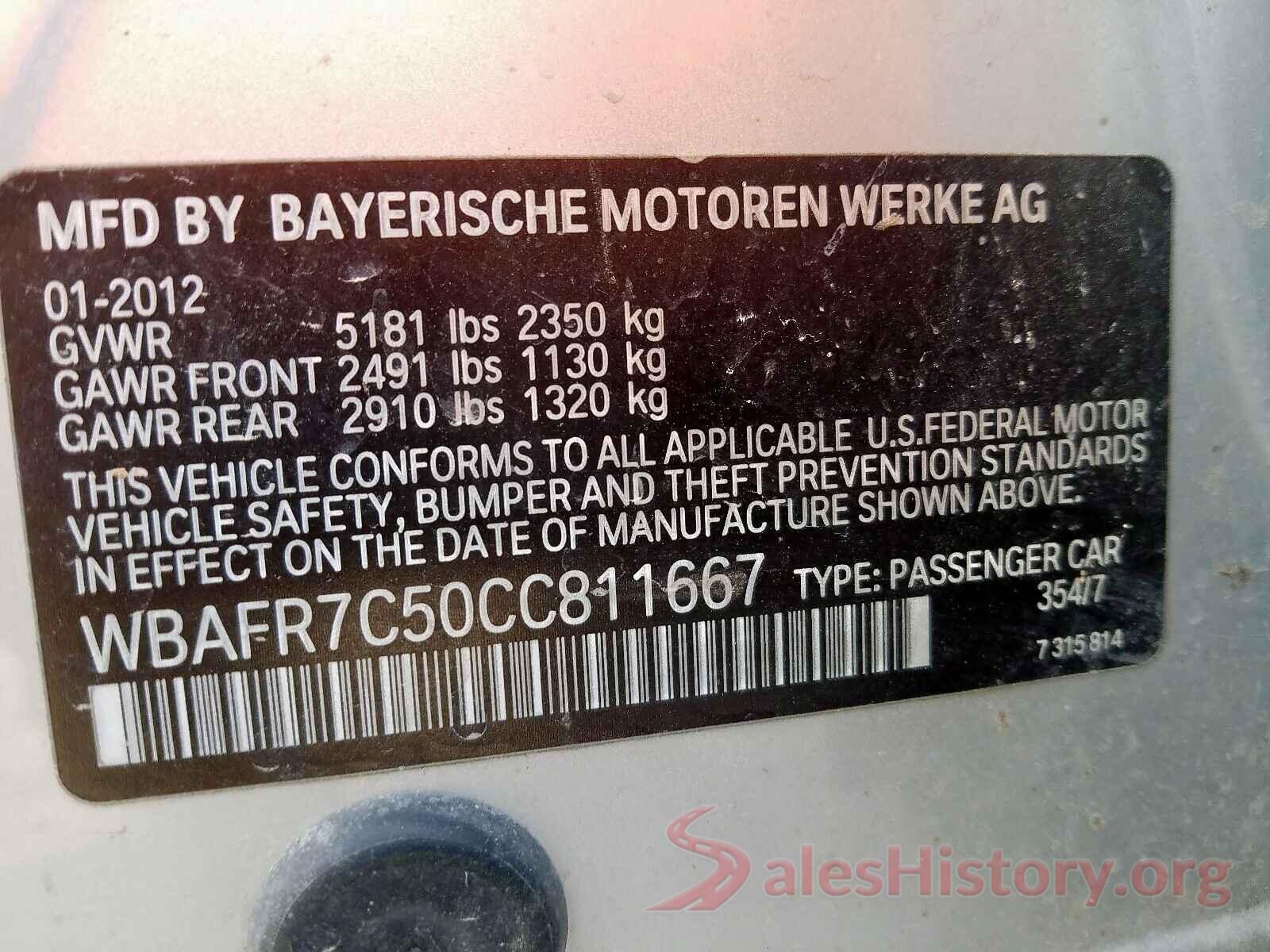 WBAFR7C50CC811667 2012 BMW 5 SERIES