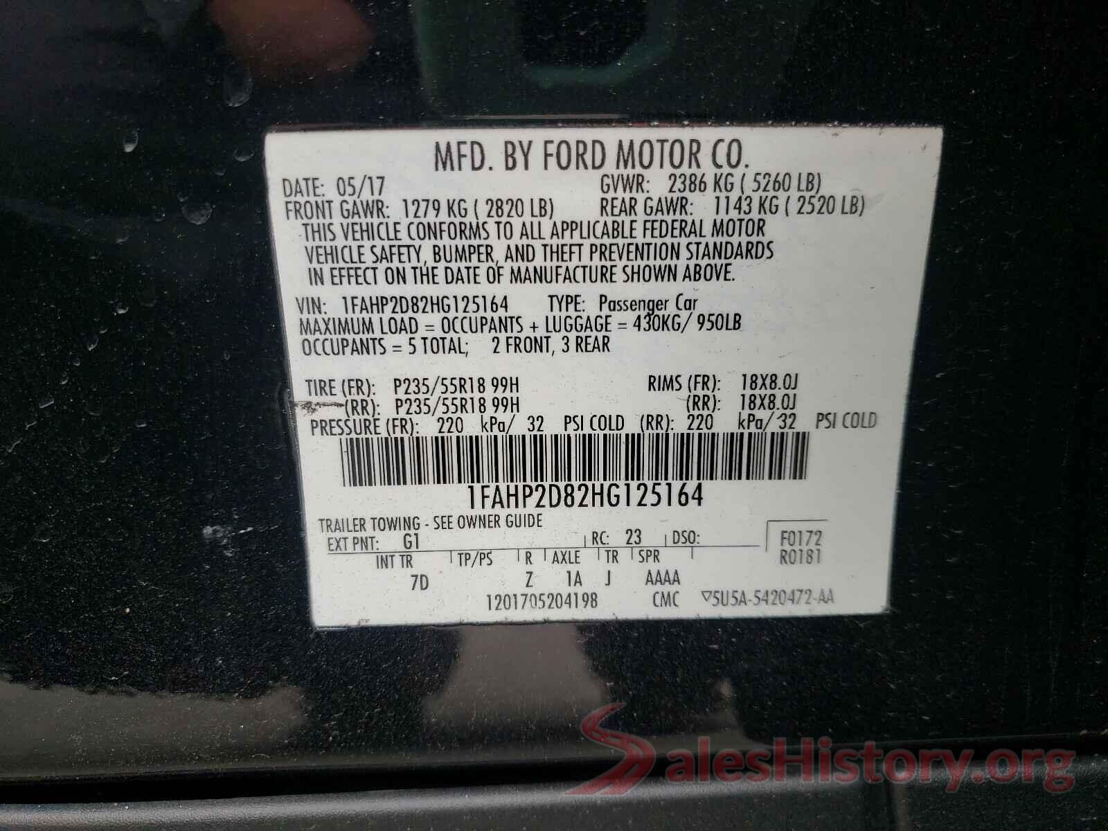 1FAHP2D82HG125164 2017 FORD TAURUS