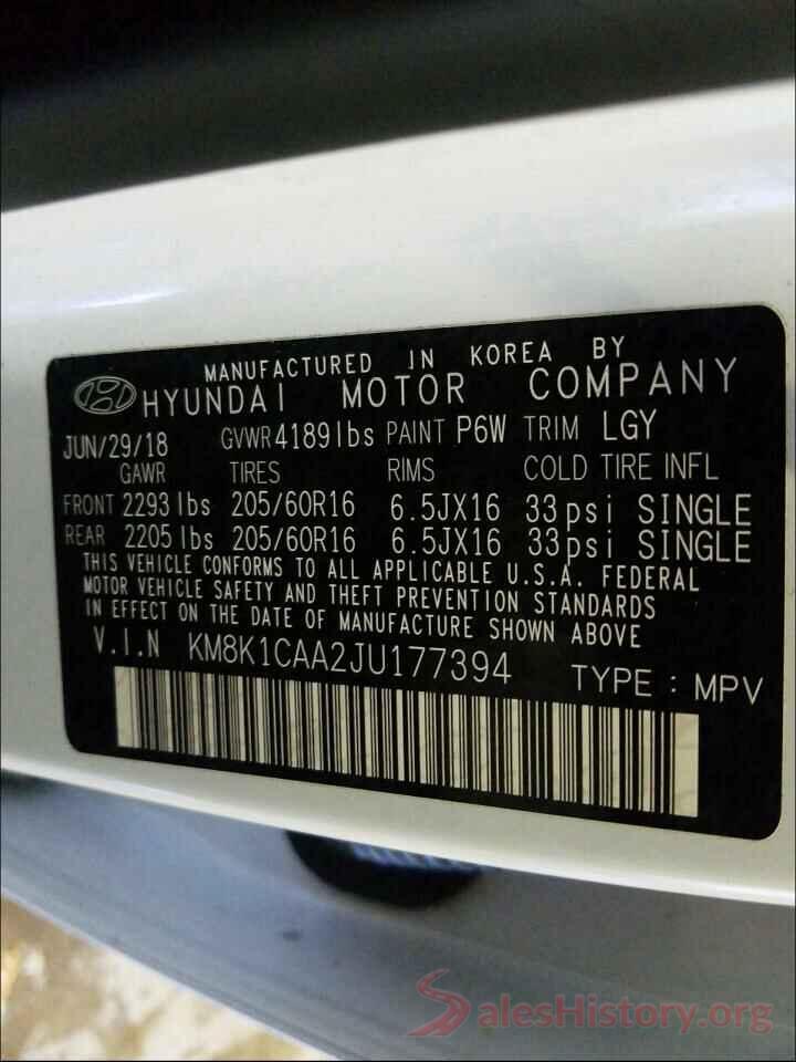 KM8K1CAA2JU177394 2018 HYUNDAI KONA