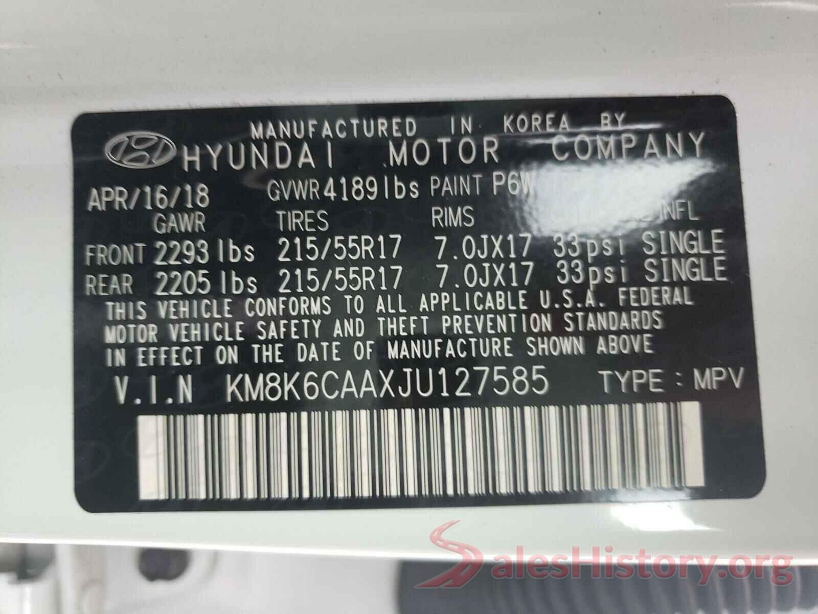 KM8K6CAAXJU127585 2018 HYUNDAI KONA