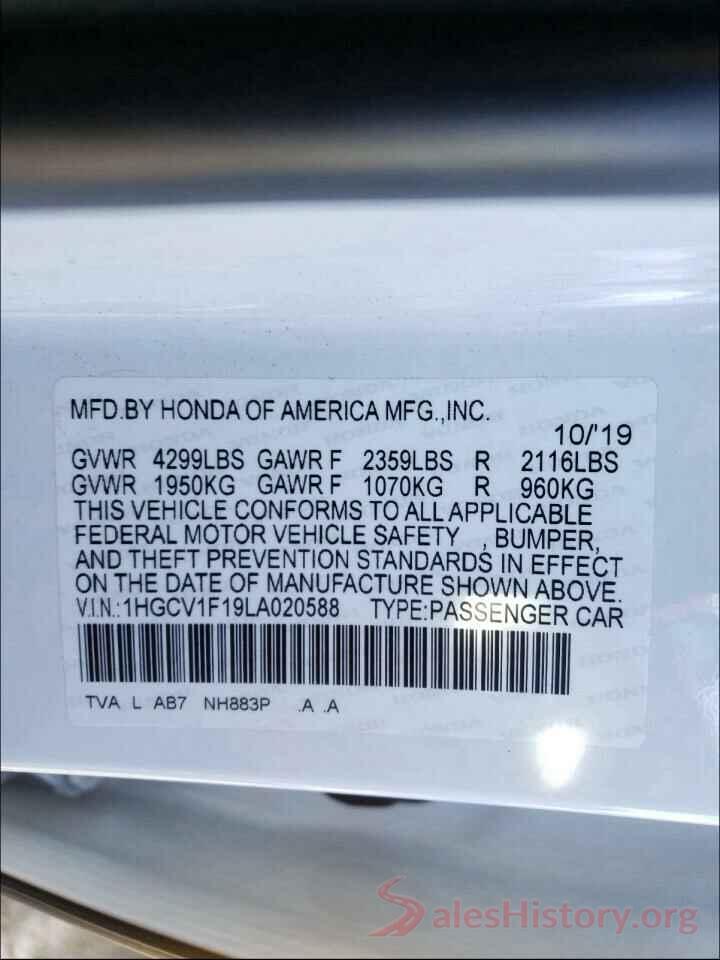 1HGCV1F19LA020588 2020 HONDA ACCORD