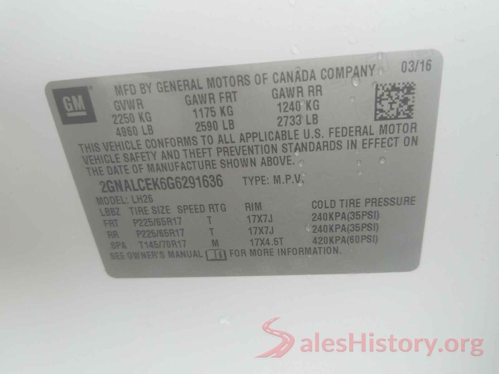 2GNALCEK6G6291636 2016 CHEVROLET EQUINOX