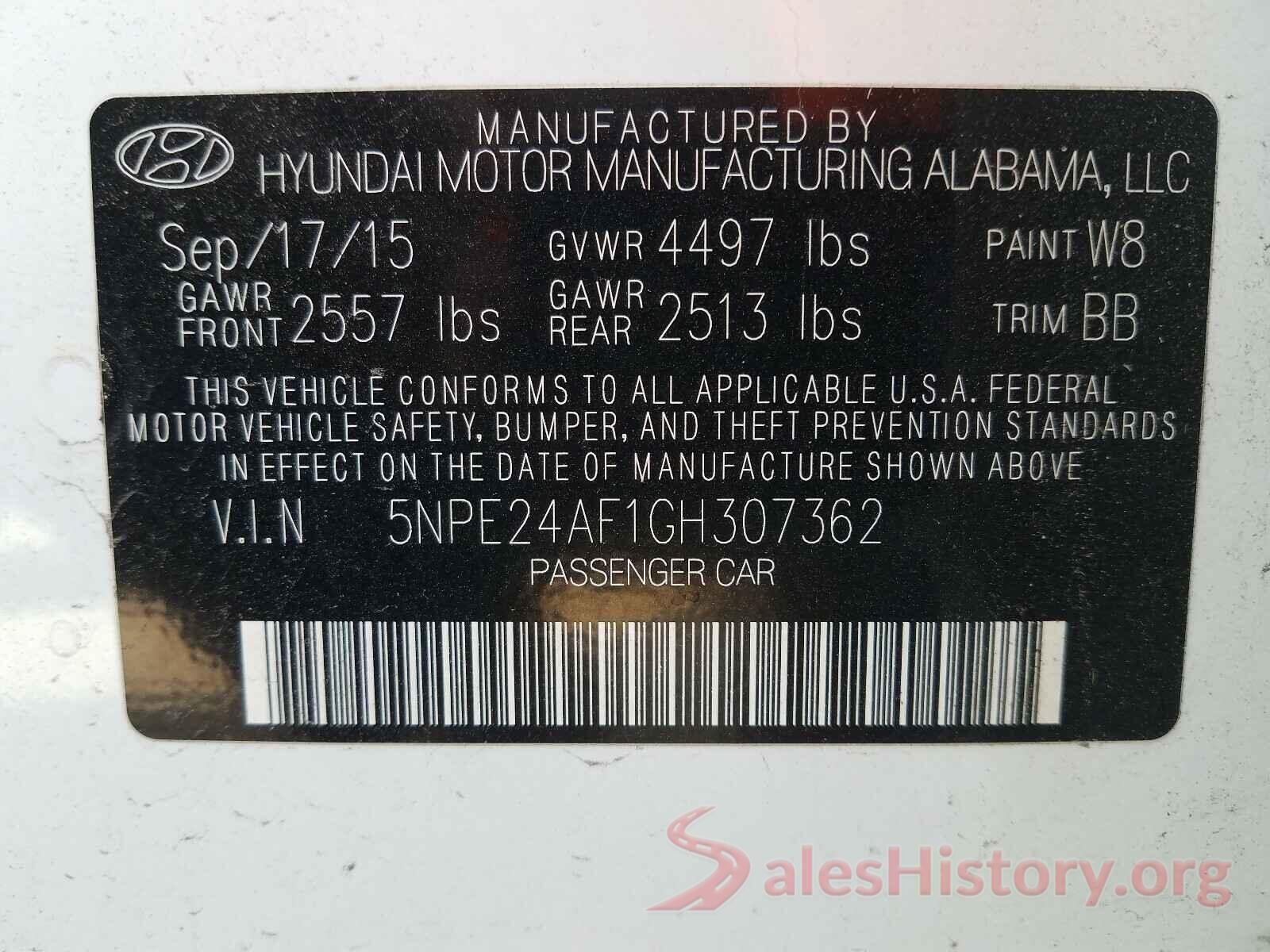 5NPE24AF1GH307362 2016 HYUNDAI SONATA