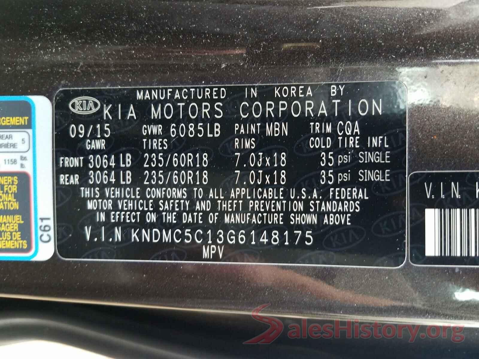 KNDMC5C13G6148175 2016 KIA SEDONA