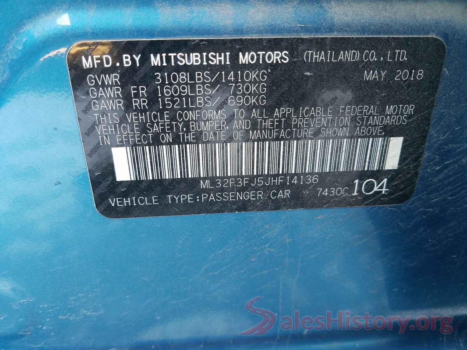 ML32F3FJ5JHF14136 2018 MITSUBISHI MIRAGE