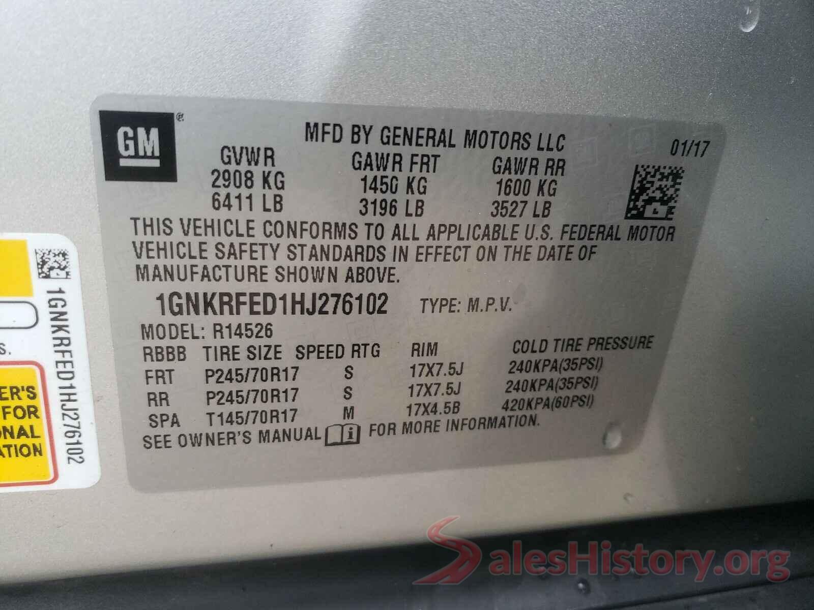 1GNKRFED1HJ276102 2017 CHEVROLET TRAVERSE