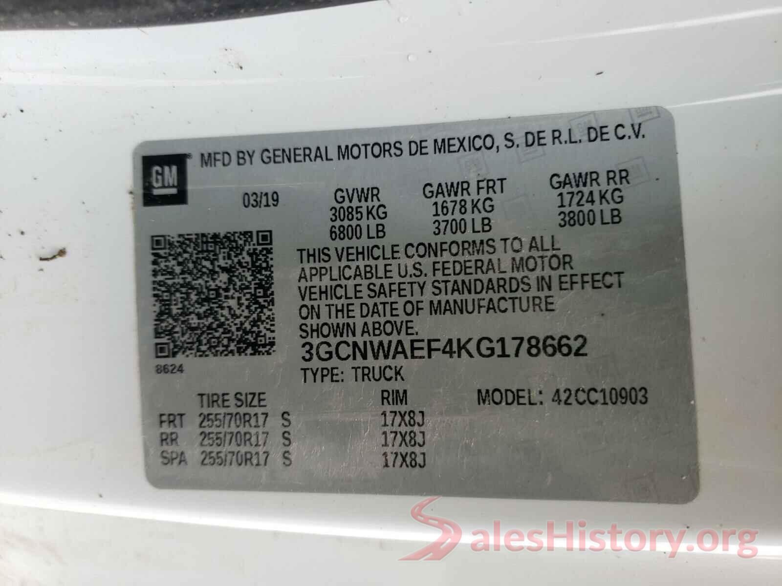 3GCNWAEF4KG178662 2019 CHEVROLET SILVERADO