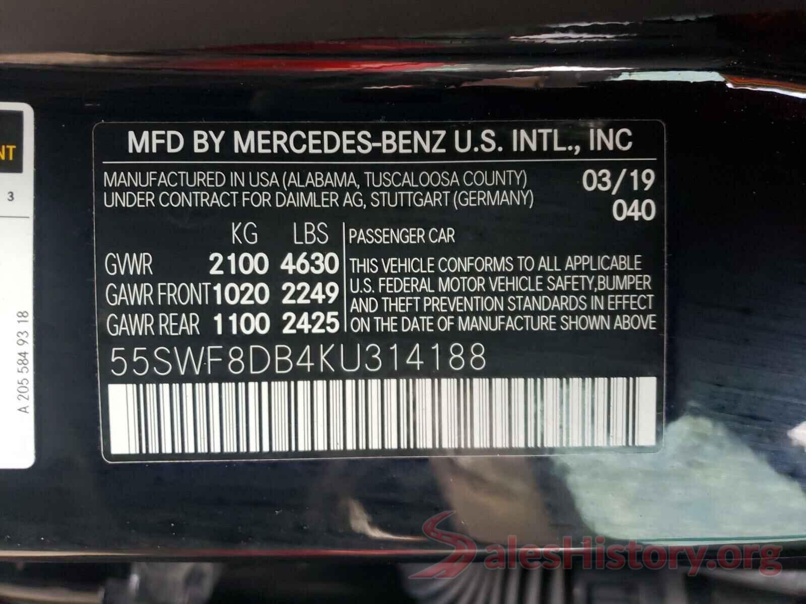 55SWF8DB4KU314188 2019 MERCEDES-BENZ C CLASS