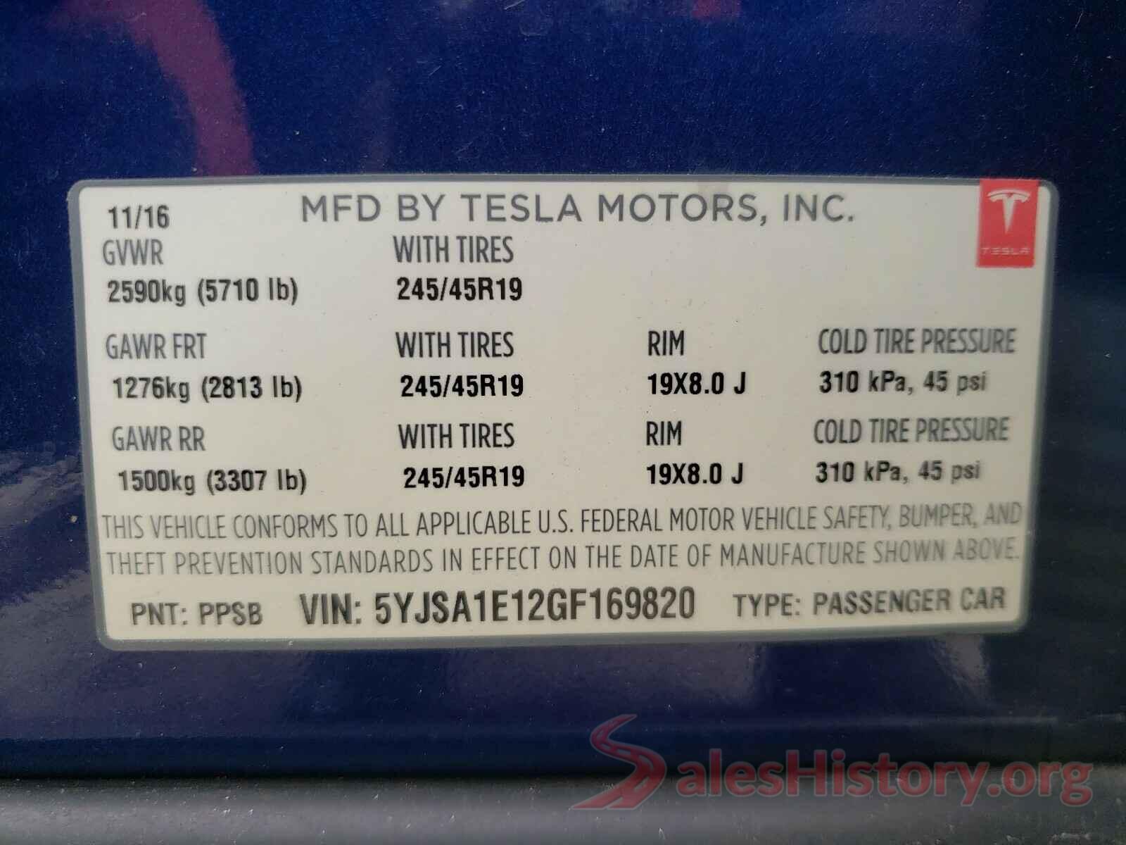 5YJSA1E12GF169820 2016 TESLA MODEL S