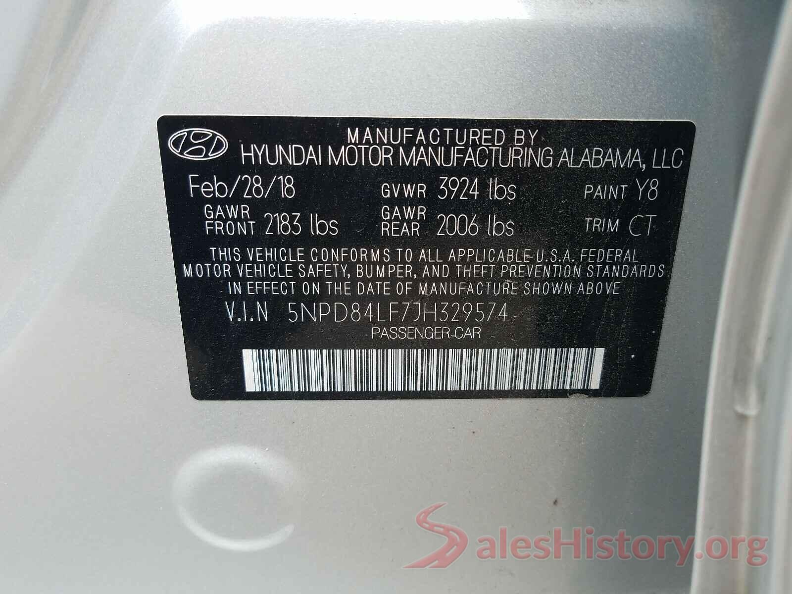 5NPD84LF7JH329574 2018 HYUNDAI ELANTRA