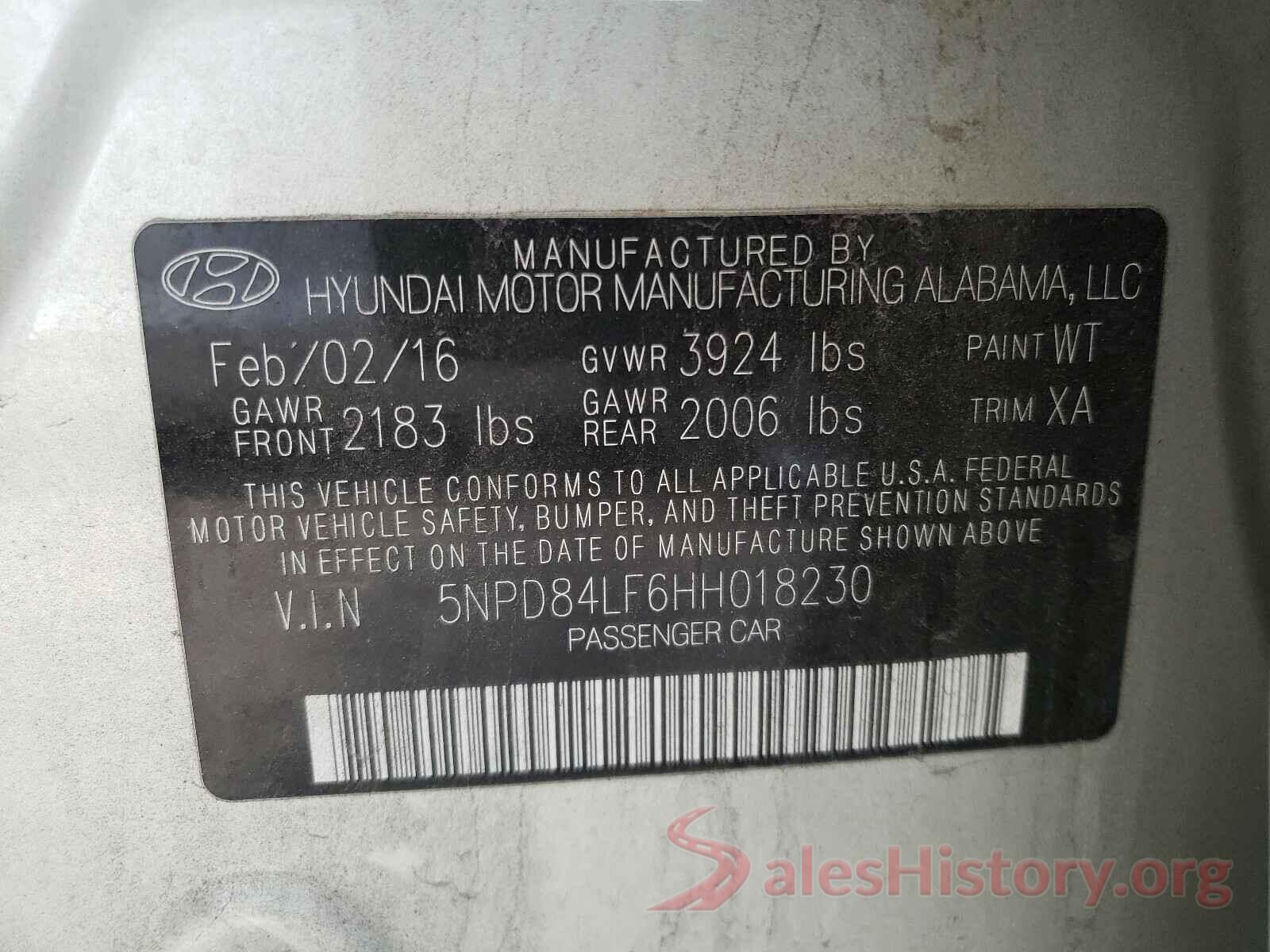 5NPD84LF6HH018230 2017 HYUNDAI ELANTRA