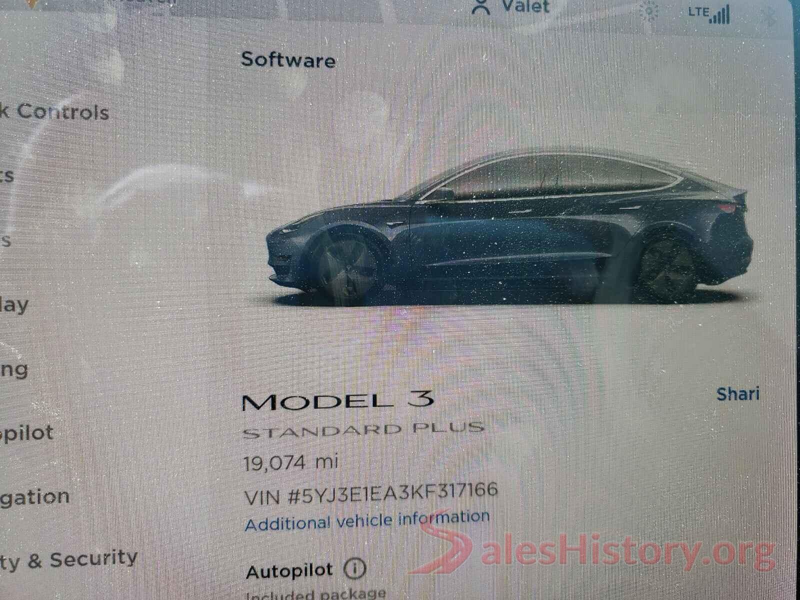 5YJ3E1EA3KF317166 2019 TESLA MODEL 3