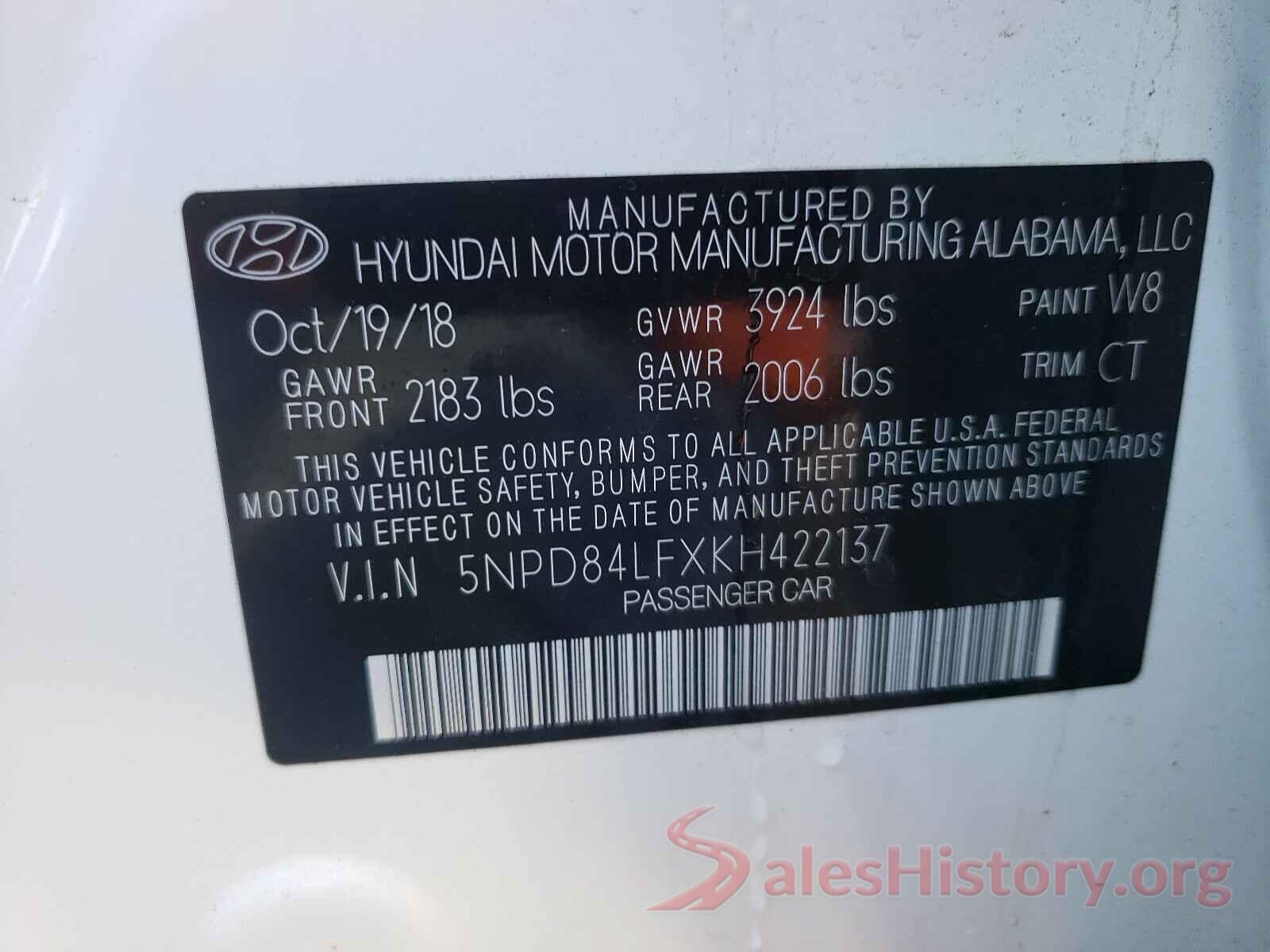 5NPD84LFXKH422137 2019 HYUNDAI ELANTRA