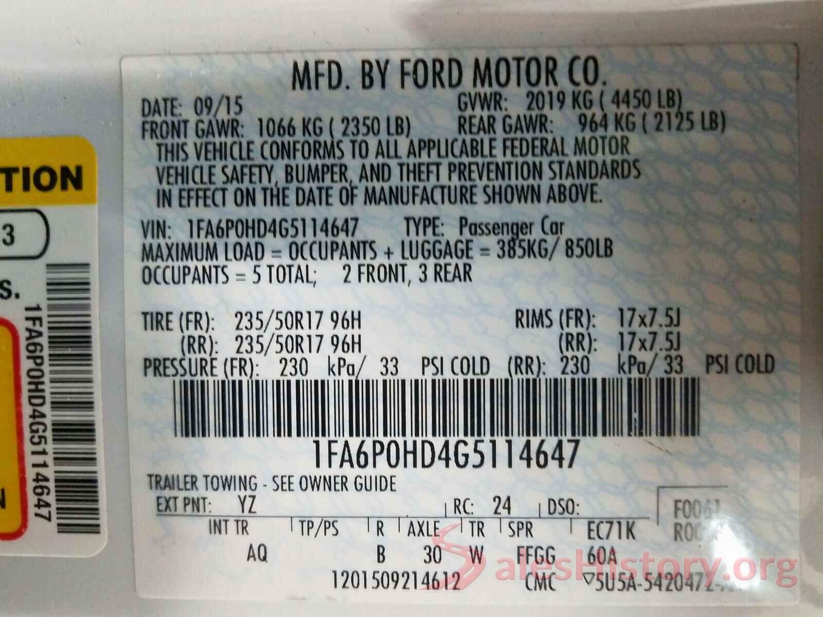 1FA6P0HD4G5114647 2016 FORD FUSION