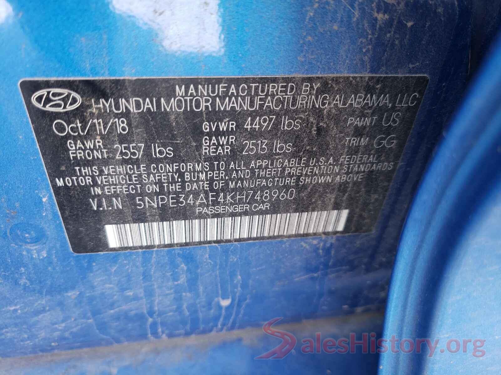 5NPE34AF4KH748960 2019 HYUNDAI SONATA