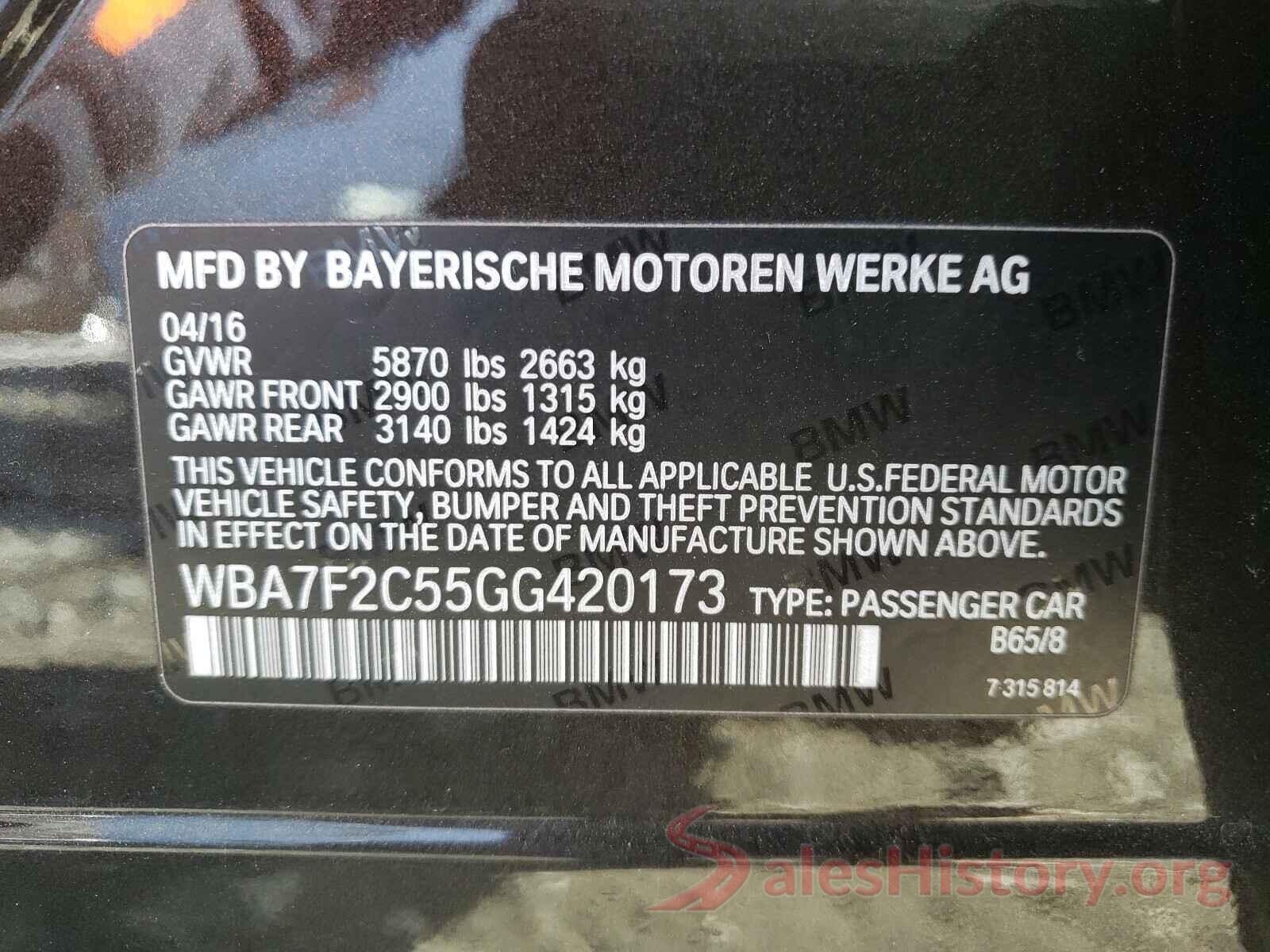 WBA7F2C55GG420173 2016 BMW 7 SERIES