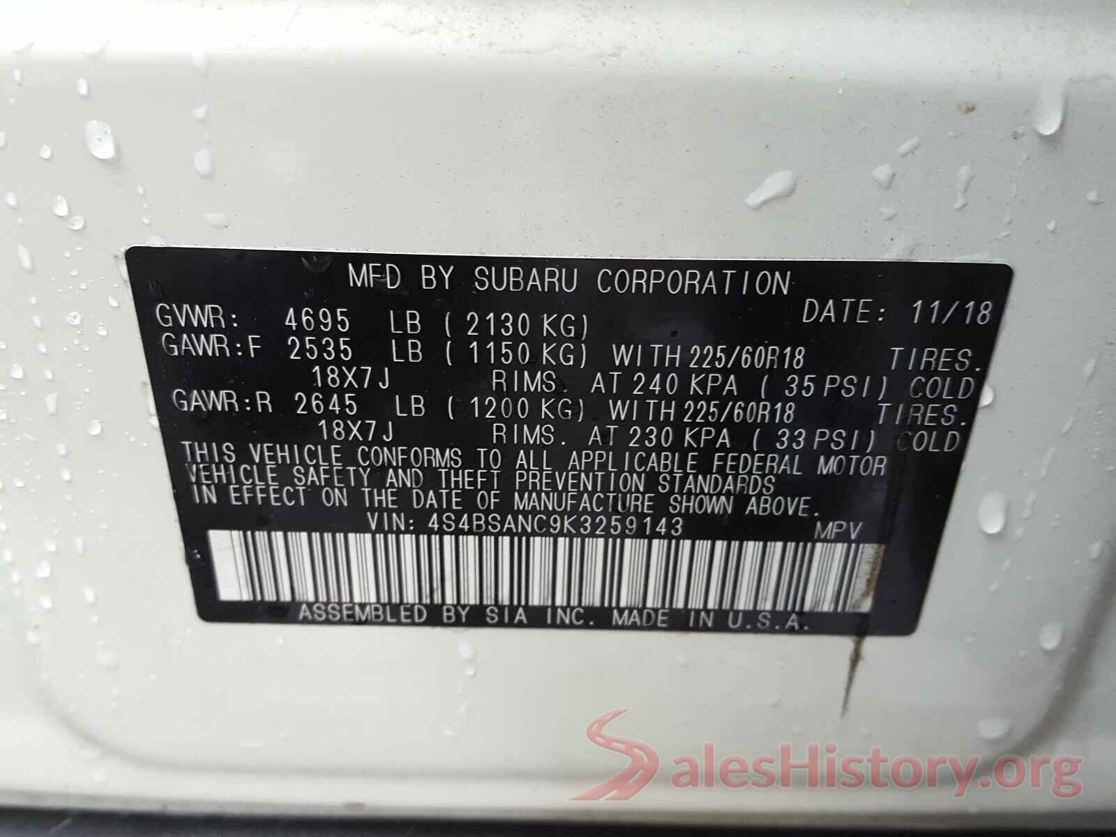 4S4BSANC9K3259143 2019 SUBARU LEGACY