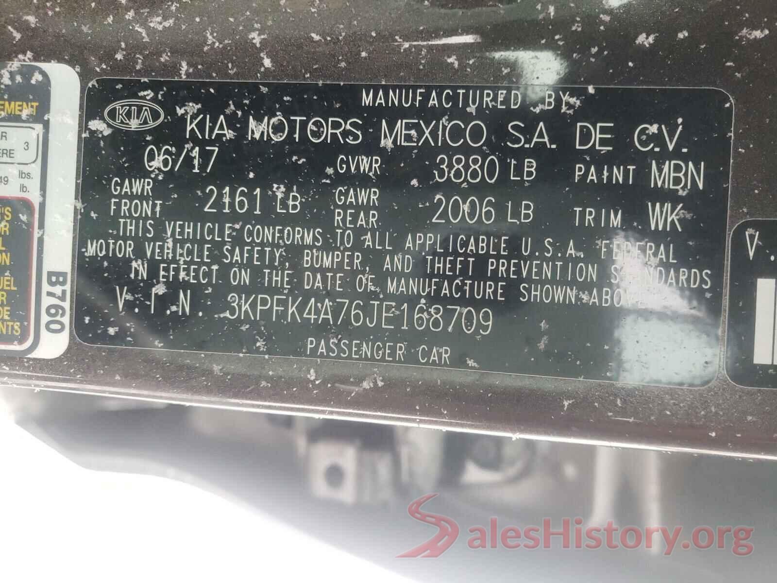 3KPFK4A76JE168709 2018 KIA FORTE