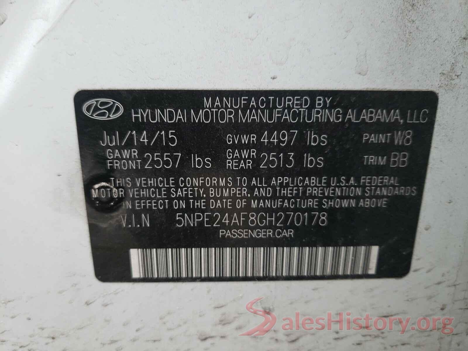 5NPE24AF8GH270178 2016 HYUNDAI SONATA