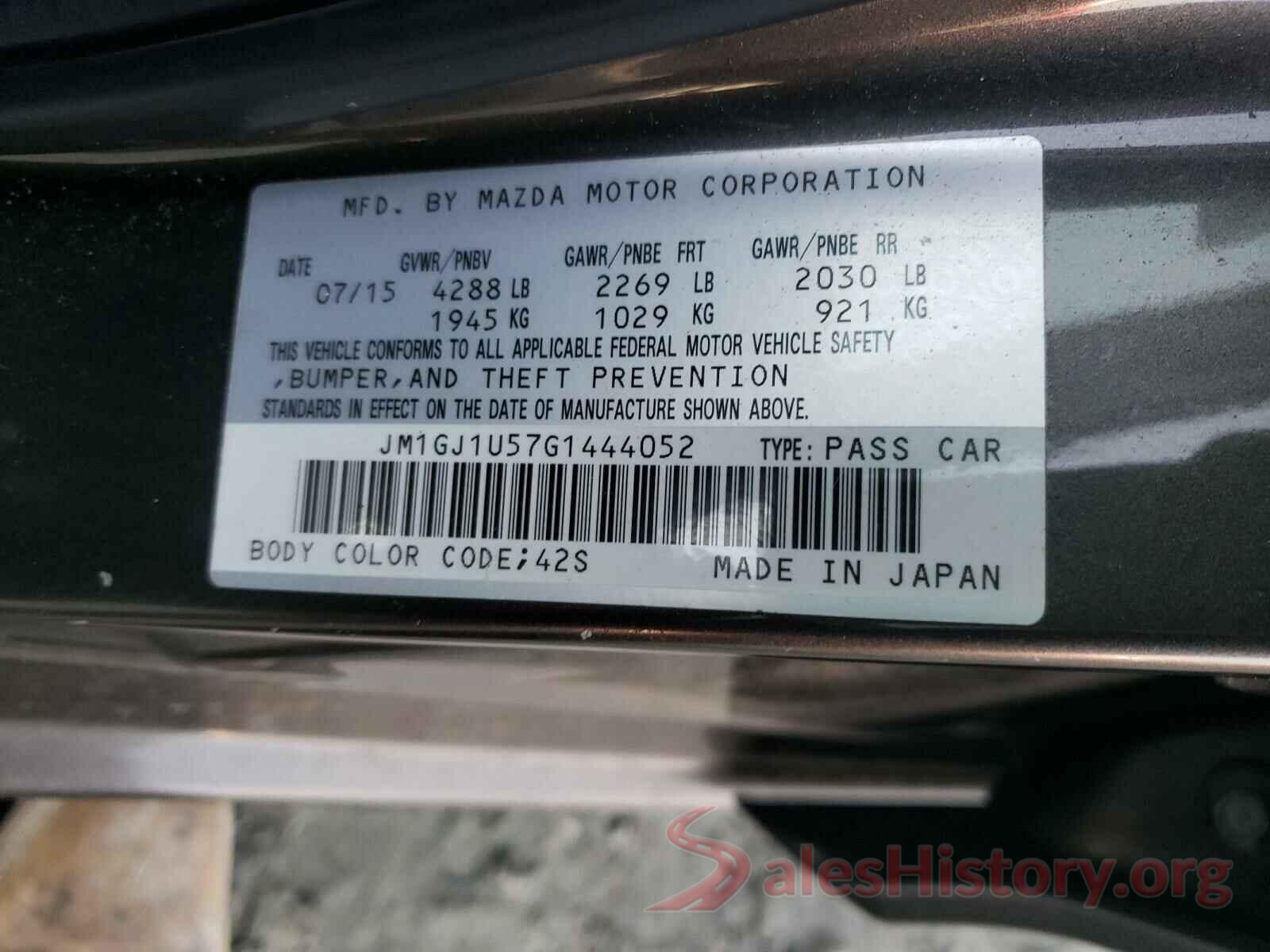 JM1GJ1U57G1444052 2016 MAZDA 6