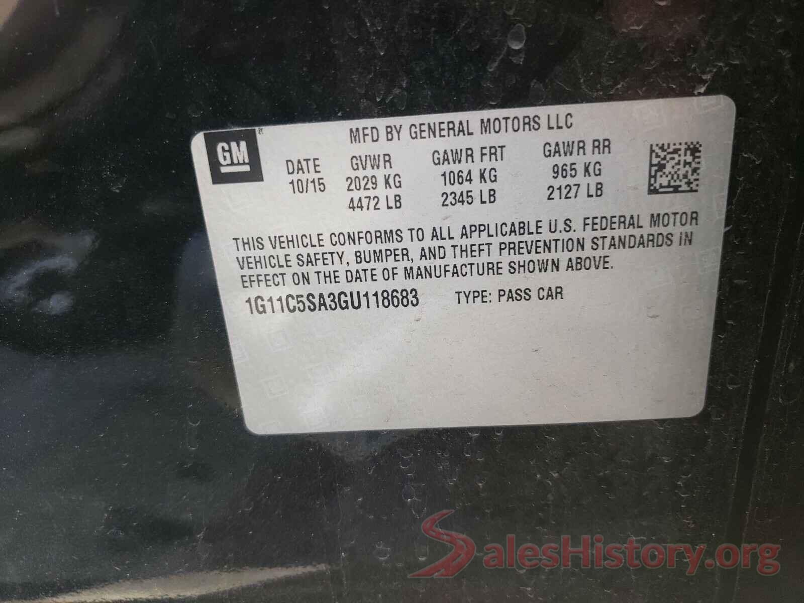 1G11C5SA3GU118683 2016 CHEVROLET MALIBU