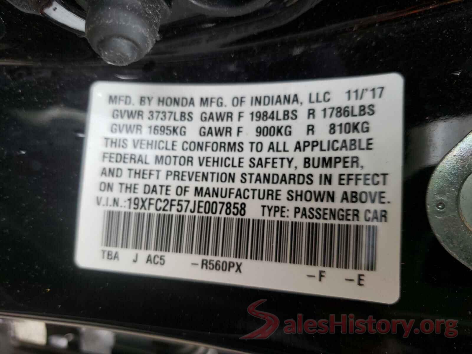 19XFC2F57JE007858 2018 HONDA CIVIC