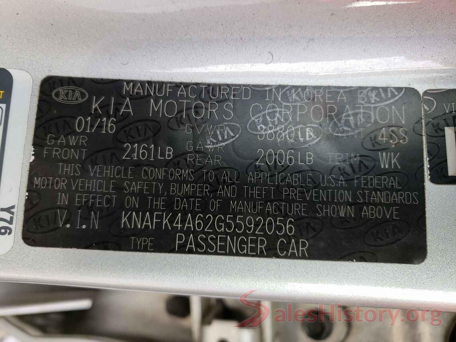 KNAFK4A62G5592056 2016 KIA FORTE