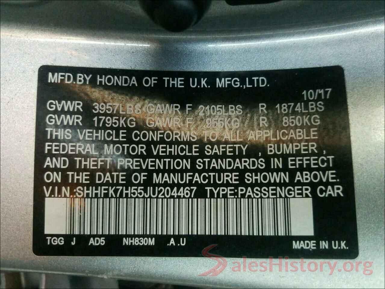 SHHFK7H55JU204467 2018 HONDA CIVIC