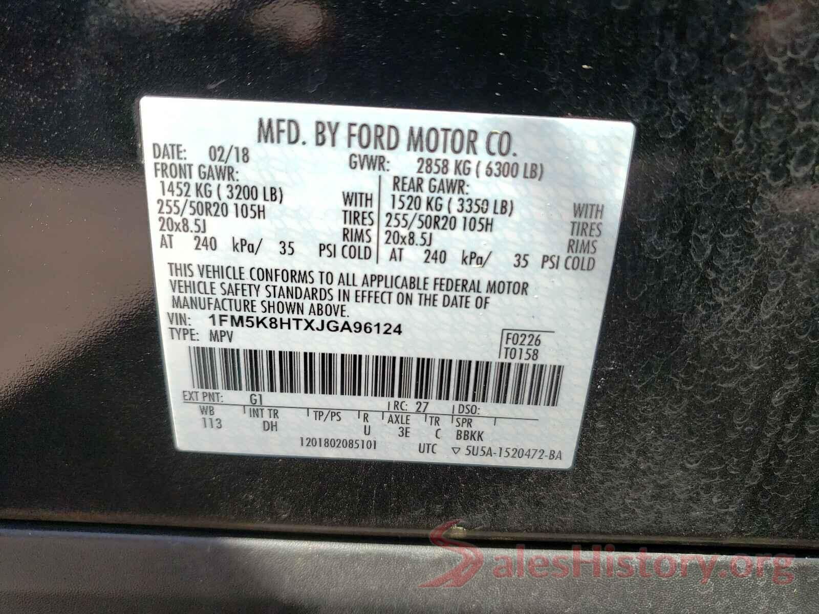 1FM5K8HTXJGA96124 2018 FORD EXPLORER