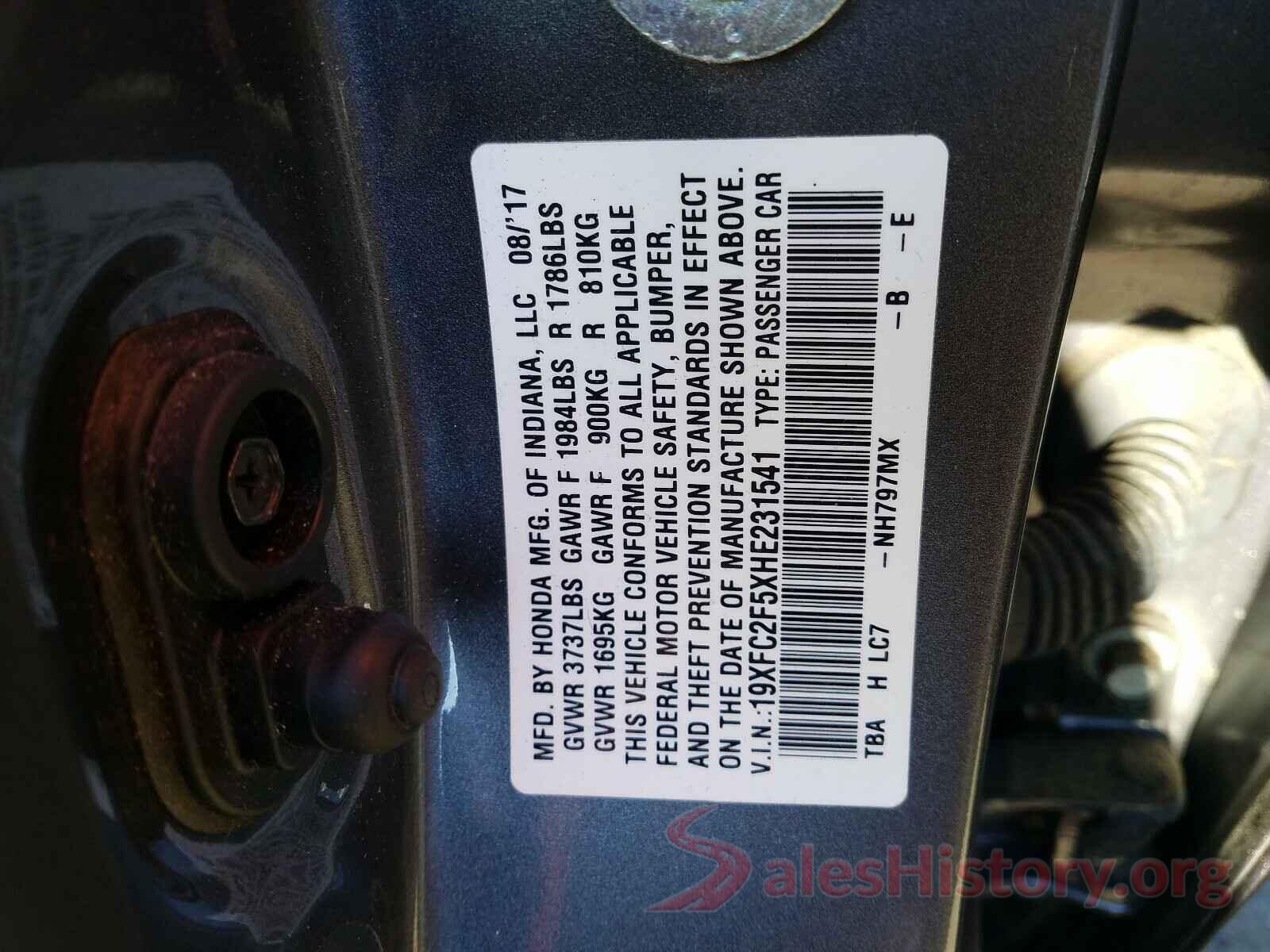 19XFC2F5XHE231541 2017 HONDA CIVIC