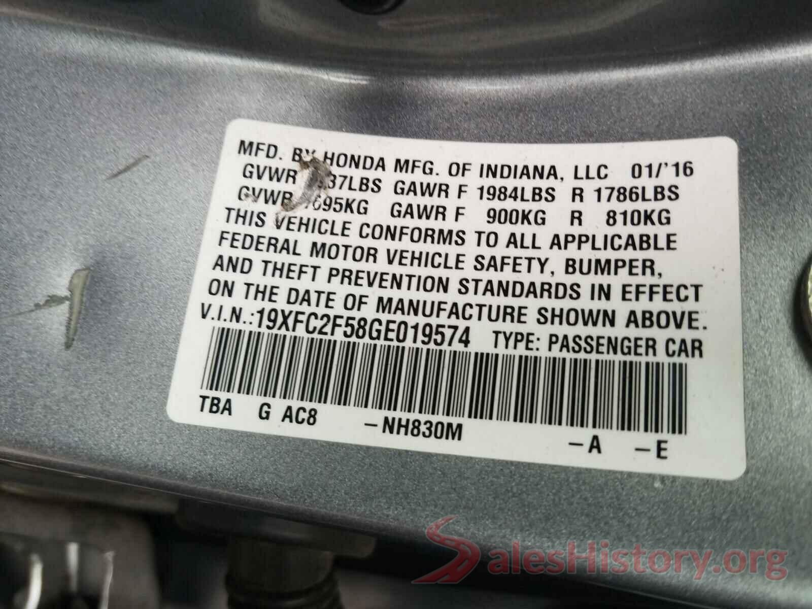 19XFC2F58GE019574 2016 HONDA CIVIC