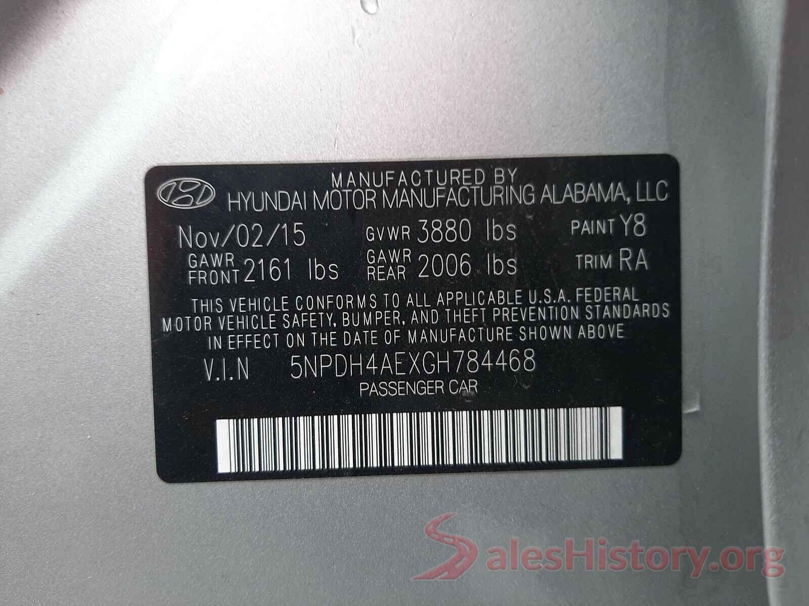 5NPDH4AEXGH784468 2016 HYUNDAI ELANTRA