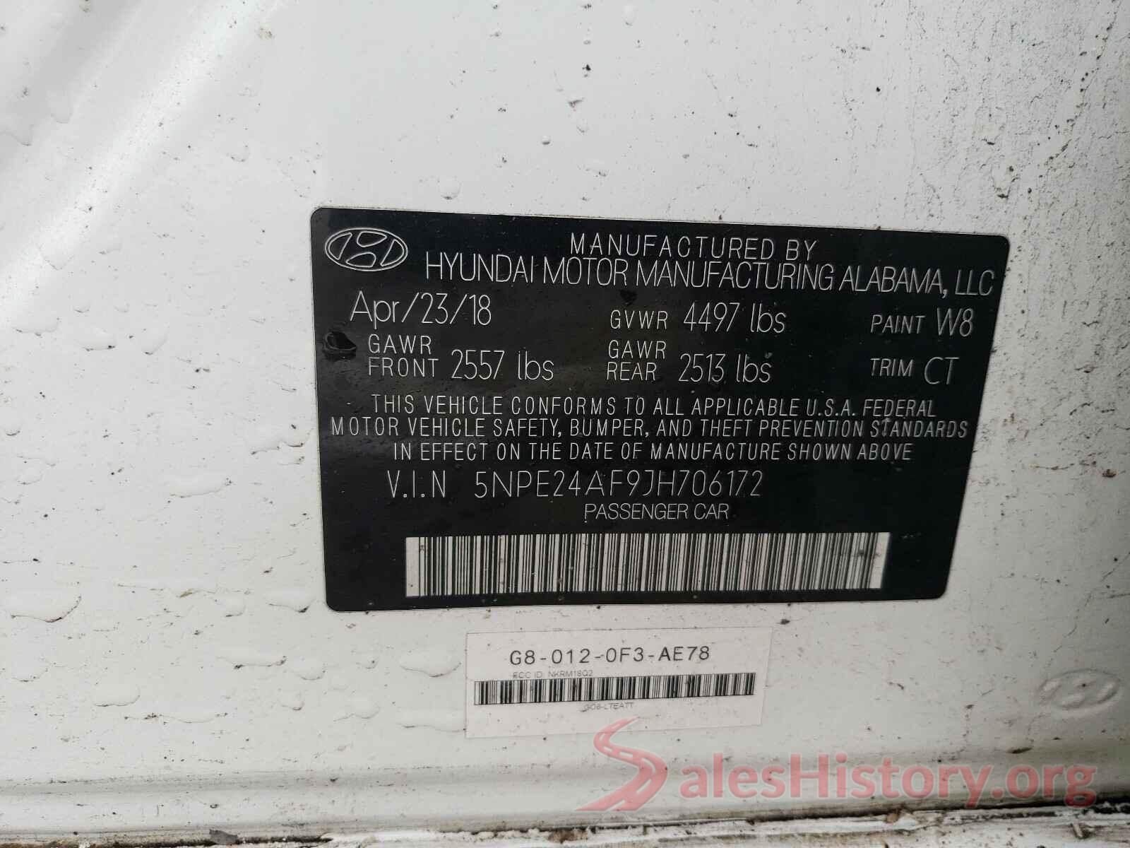 5NPE24AF9JH706172 2018 HYUNDAI SONATA