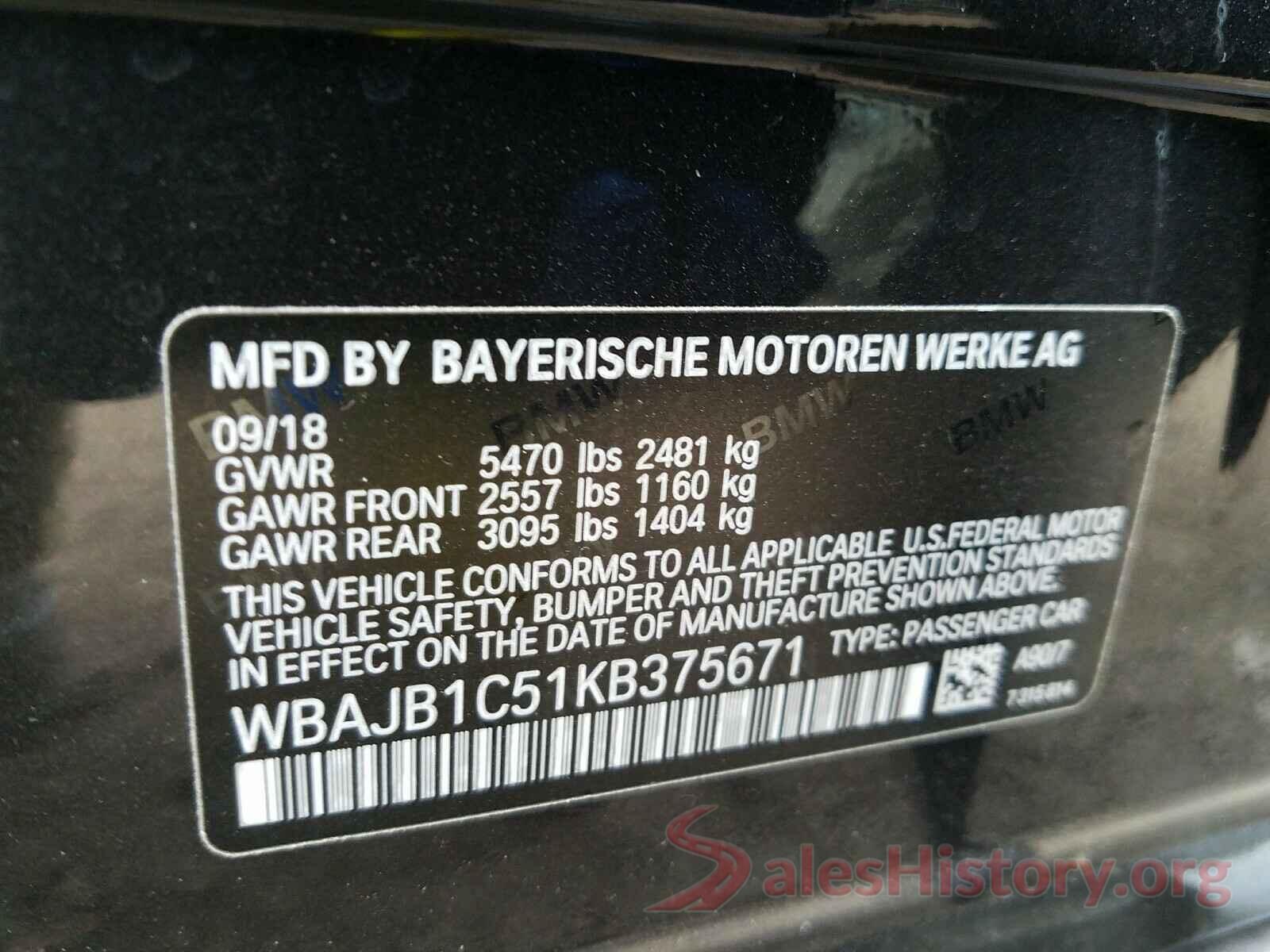 WBAJB1C51KB375671 2019 BMW 5 SERIES