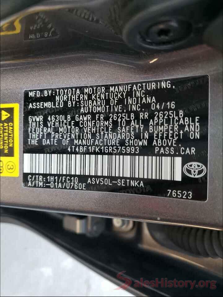 4T4BF1FK1GR575993 2016 TOYOTA CAMRY